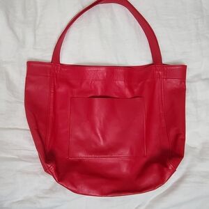 OVERSIZED LAMB LEATHER STATEMENT TOTE IN TOMATO RED